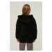 Trendyol Black Hooded Plush Girls' Coat