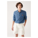 Avva Men's Blue Classic Collar Cotton with Snap Buttons Marine Printed Comfort Fit Casual Cut De