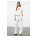 Trendyol Ecru Slogan Embroidered Regular/Normal Pattern Thick Polar Fleece Knitted Tracksuit