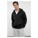 Trendyol Black Oversize/Wide Cut Zippered Hooded Fleece Inside Basic Sweatshirt