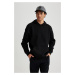 DEFACTO Black Oversize Fit Wide Mold Hooded Kangaroo Pocket Basic Plain Sweatshirt