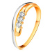Briliantový prsteň v 18K zlate, zvlnené dvojfarebné línie ramien, tri číre diamanty - Veľkosť: 6