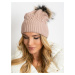 Off-pink hat with fur pompom