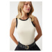 Happiness İstanbul Women's Bone Sleeveless Contrast Color Blouse