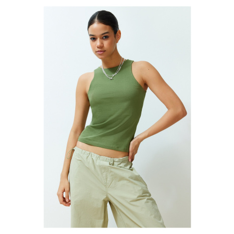 Trendyol Khaki Faded/Faded Effect Cotton Halter Neck Fitted Elastic Knitted Undershirt