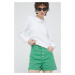 Rifľové krátke nohavice Tommy Jeans dámske, zelená farba, jednofarebné, vysoký pás