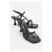 LuviShoes NEBEL dámske čierne kožené sandále na podpätku
