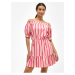 Pink striped linen dress with exposed shoulders ORSAY - Women