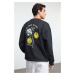 Trendyol Anthracite Smiley License Unisex Oversize/Wide Cut Sweatshirt