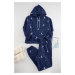 Trendyol Curve Navy Blue Hooded Galaxy Patterned Fleece Knitted Pajama Set