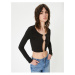 Koton Crop Cardigan Crew Neck Metal Accessory