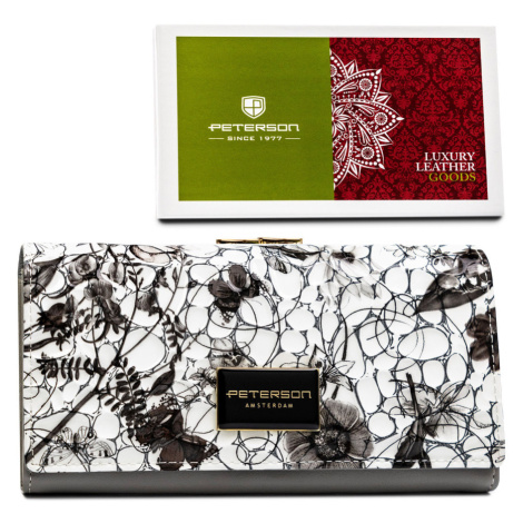 Veľká, ležatá dámska peňaženka z prírodnej kože so zapínaním na patentku - Peterson