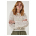 Happiness İstanbul Women's Cream Boat Neck Openwork Seasonal Crop Knitwear Sweater