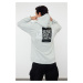 Trendyol Gray Oversize/Wide Cut Hooded Long Sleeve Back Text Printed Sweatshirt