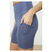 Trendyol Indigo Restorer High Waist Pocket Detailed Knitted Sports Shorts/Short Leggings