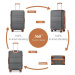 KONO Set 4 cestovných kufrov s horizontálnym dizajnom - ABS - sivo hnedá- 10L/44L/66L/96L