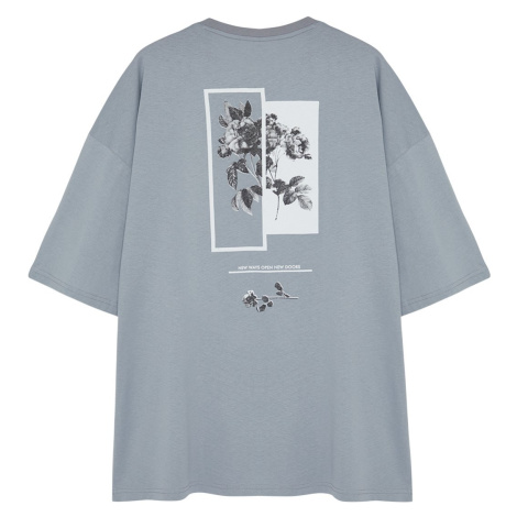 Trendyol Gray Plus Size Oversize Comfortable Floral Printed 100% Cotton T-Shirt