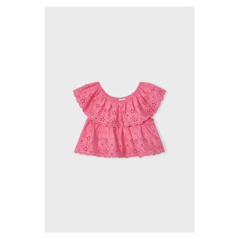 Detská bavlnená blúzka Mayoral ružová farba, jednofarebná