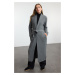 Trendyol Anthracite Wide Pattern Maxi Coat Look Knitwear Cardigan