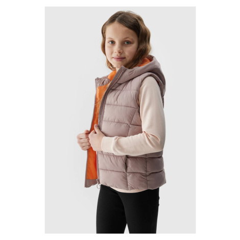 Girls' down vest with 4F synthetic down filling - beige