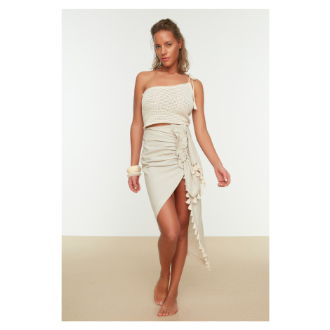 Trendyol Beige Midi Weave Skirt With Tassels