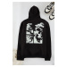 Trendyol Black Regular Cut Hooded Polar Fleece Inside Front & Back Printed Sweatshirt