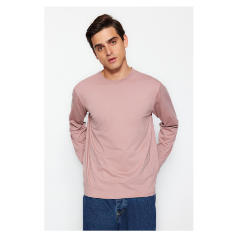 Trendyol Dried Rose Pánske základné tričko s pravidelným/normálnym strihom s dlhým rukávom so 10