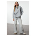 Trendyol Grey Melange Snap-On Oversize Mold Snap-On Piping Thick Polar Fleece Knitted Sweatshirt