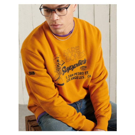 Oranžová pánska mikina s potlačou Superdry Workwear Crew Neck