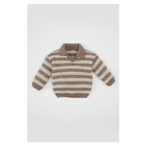 DEFACTO Baby Boy Polo Collar Striped Knitwear Sweater