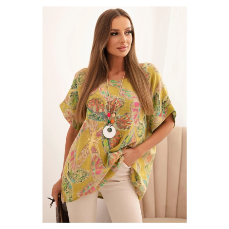 Kesi Włoski Dámska bavlnená blúzka s motívom motýľov s krátkym rukávom kiwi