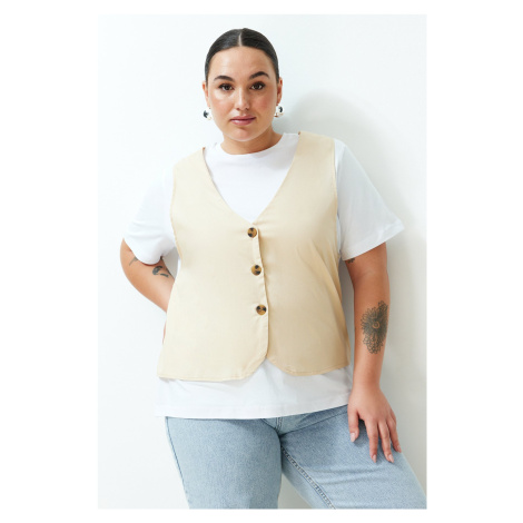 Trendyol Curve White Vest Form 100% Cotton Knitted Blouse