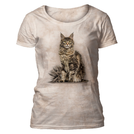Dámske batikované tričko The Mountain - Maine Coon Cat - béžové