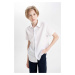 DEFACTO Boy Textured White Short Sleeve Basic Plain School Shirt