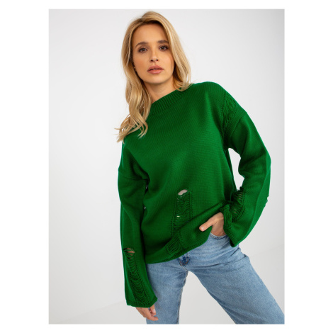Zelený dámsky oversized sveter s dierami