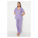 Trendyol Lilac Printed Pocket Detailed Wide Cut T-shirt-Pants Knitted Pajama Set