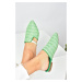 Fox Shoes Green Women's Slippers with Straw Stone Detailed