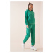 Happiness İstanbul Women's Vibrant Green Hooded Raspberry Knitted Tracksuit Set