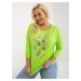 Lime green blouse plus size with round neckline