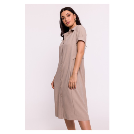 B282 Košeľové šaty - béžové BeWear