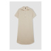 DEFACTO Regular Fit Buttoned Polo Neck Basic Plain Muslin Short Sleeve Midi Dress