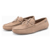 Ombre Men's leather moccasin shoes with thong and driver sole - beige