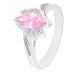 Ligotavý prsteň so zárezom na ramenách, zirkóny v ružovej a čírej farbe - Veľkosť: 62 mm