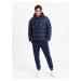 Ombre Men's winter quilted jacket of combined materials - navy blue