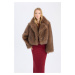 DEFACTO Oversize Wide Cut Jacket Collar Pocket Snap Closure Faux Fur Coat