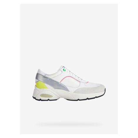 White Women's Sneakers with Leather Details Geox Alhour - Women
