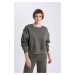 DEFACTO Women's Boxy Fit Crew Neck Thick Basic Plain Sweatshirt