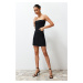 Trendyol Limited Edition Black Button Detail Strapless Mini Denim Dress