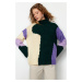 Trendyol Emerald Green Soft Textured Color Block Wide Fit Knitwear Sweater