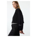 Trendyol Black Thick Polar Fleece Oversize Crop Sleeve Printed Knitted Sweatshirt